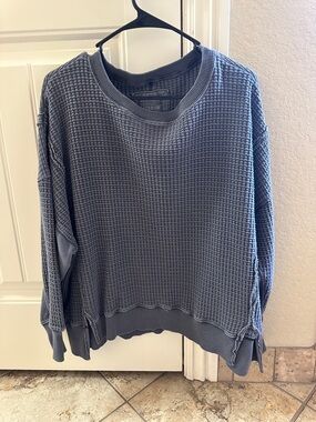 American Eagle Outfitters Waffle-Knit Crewneck Sweater in Slate Blue Small